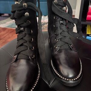 ANTONIO MELANI Black Ankle Boots with Silver Accents size 6.5